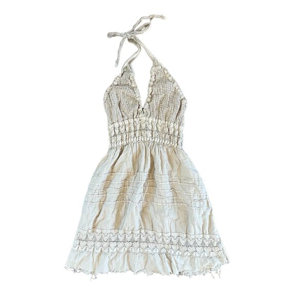 Crochet Boho Beach Halter-neck Cream Tunic Top - Picture 1 of 7